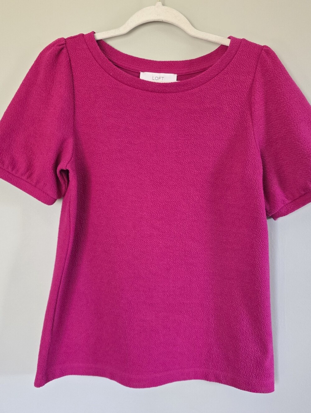 LOFT Hot Pink Short Sleeve Puff Shoulder Top